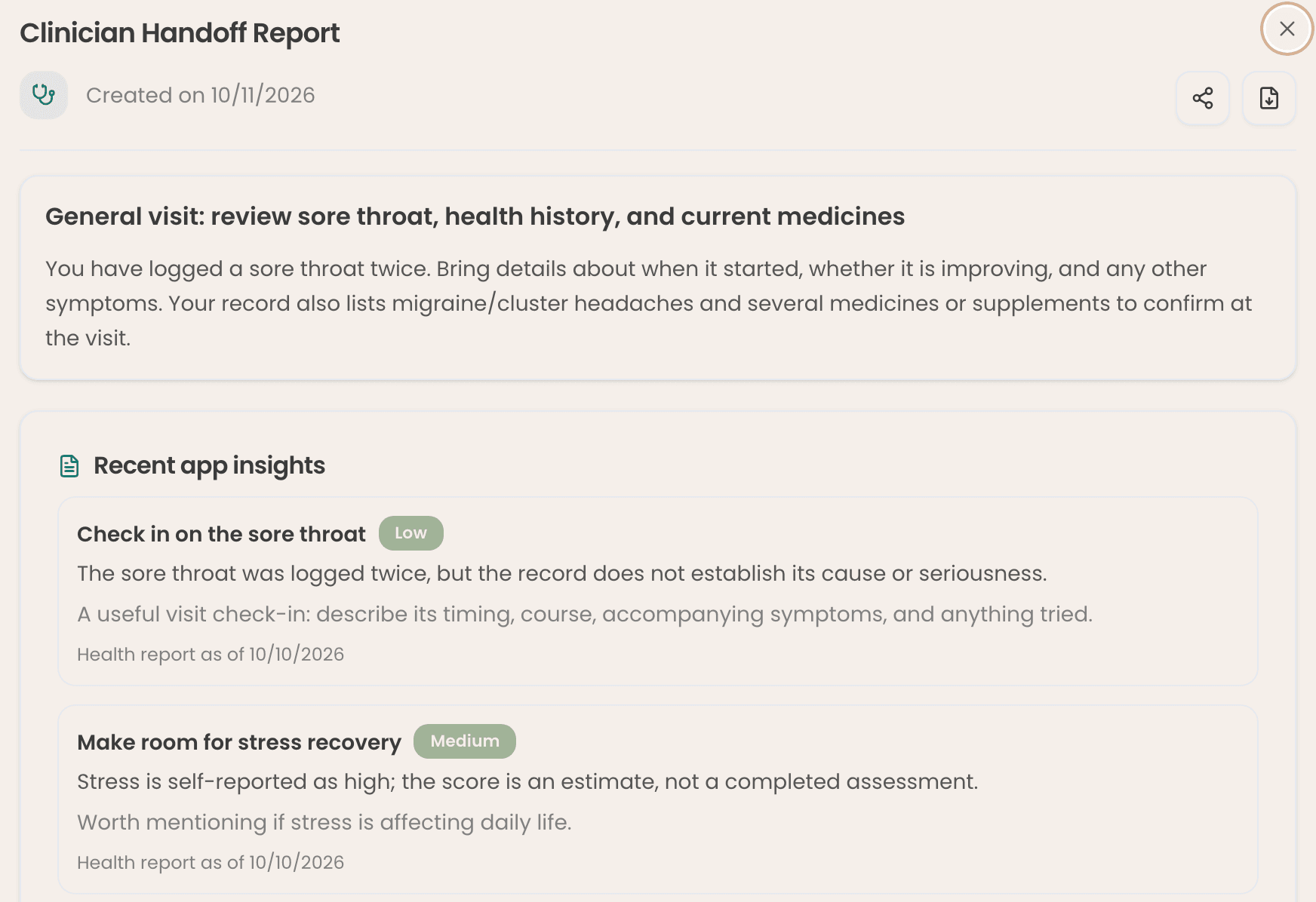 Visit packet: the visit's focus and the recent insights worth raising with your doctor